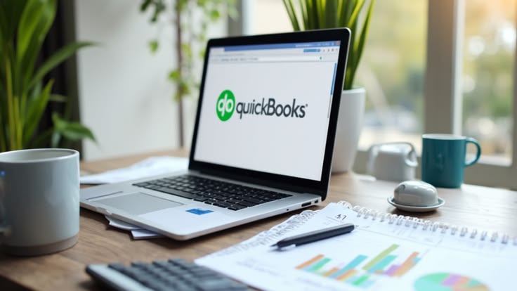 QuickBooks cleanup services shown as a laptop with an organized QuickBooks Online chart of accounts and ProAdvisor badge.